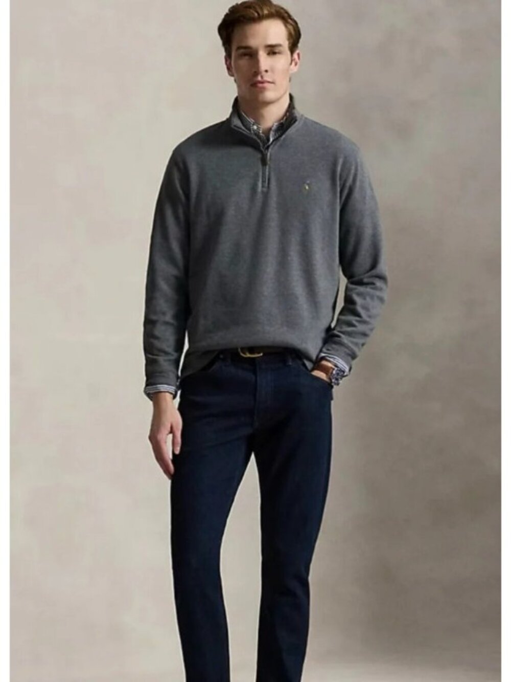 Polo Ralph Lauren Men's Dark Gray Estate Rib 1/4 Zip Long Sleeve Sweater, Size M